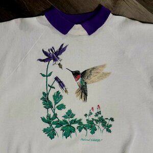 Vintage 90s Fruit of the Loom Hummingbird Sweatshirt XL Double Collar Nature